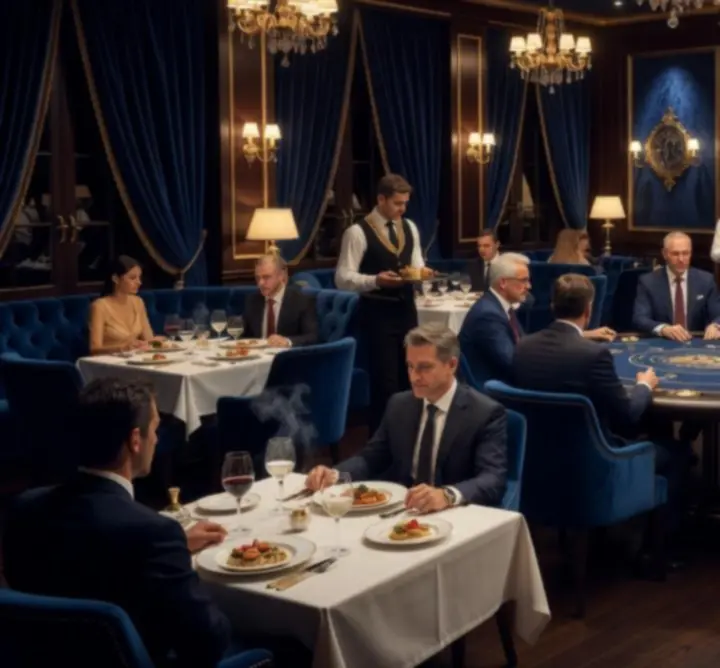 Елегантен ресторант с покер маси и мека кинематографична светлина в BLACK SEA DEAL HOUSE